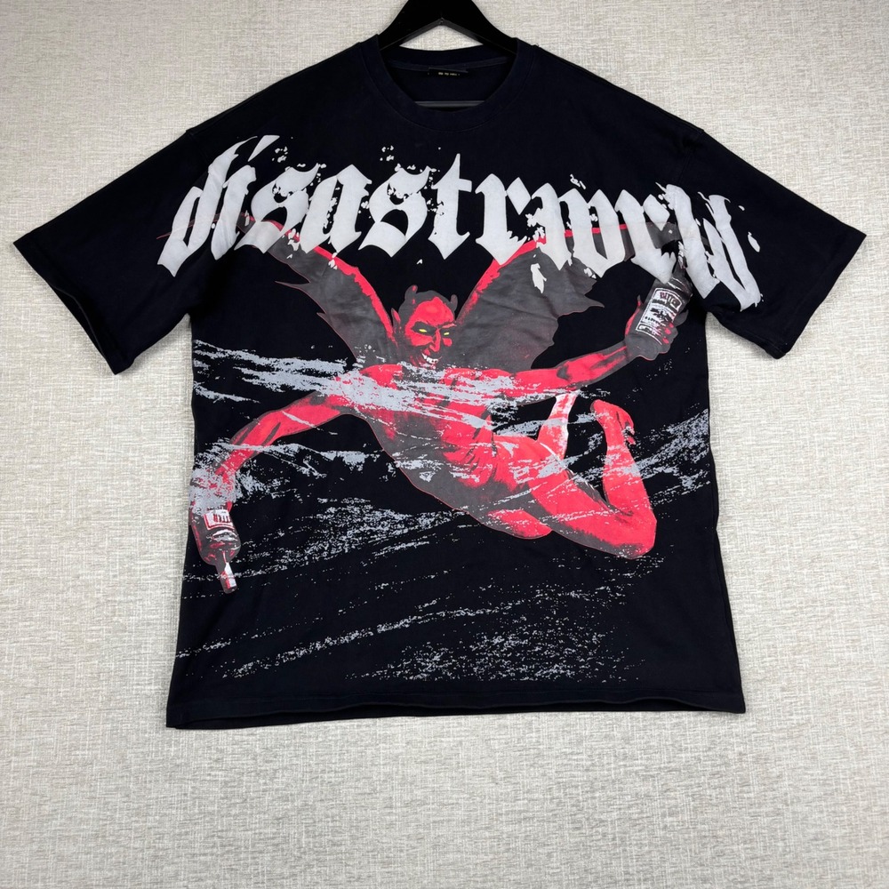 Disastrwrld Mens Black Devil Graphic Streetwear T-Shirt Large